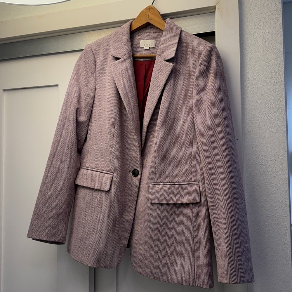 Ann Taylor Loft Herringbone Knit Elbow Patch Modern Blazer - Picture 2 of 4